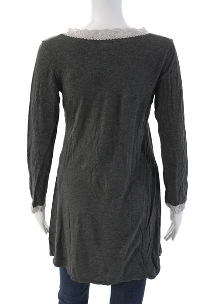 Fleur't Women Tunic Dark Gray V Neck Long Sleeve Bohemian Size M