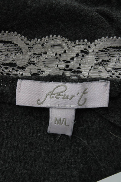 Fleur't Women Tunic Dark Gray V Neck Long Sleeve Bohemian Size M