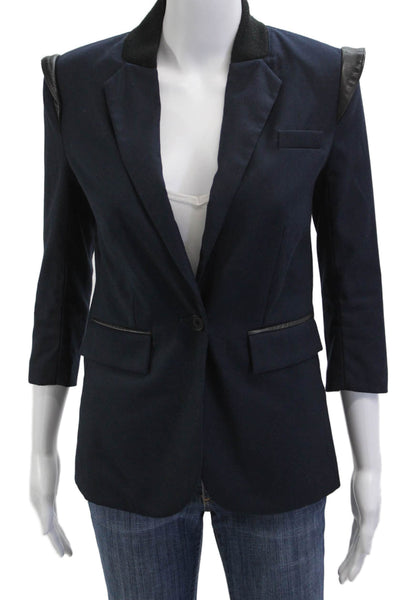 Cut 25 Unisex Dark Blue Collared Button 3/4 Sleeve Blazer Polyester Wool Size 0