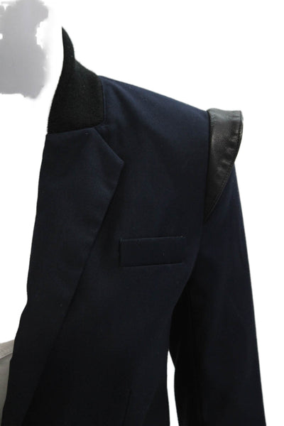 Cut 25 Unisex Dark Blue Collared Button 3/4 Sleeve Blazer Polyester Wool Size 0