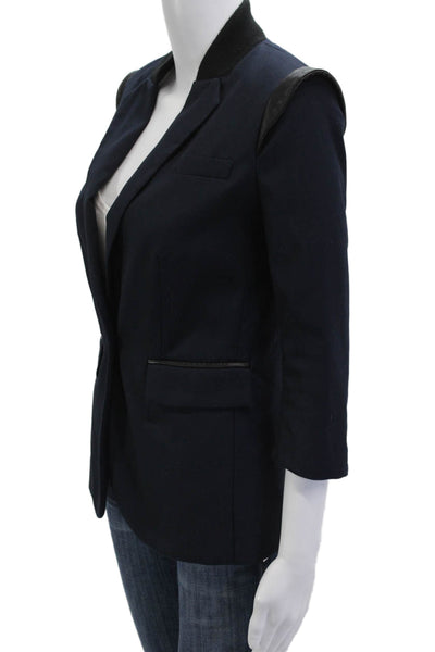 Cut 25 Unisex Dark Blue Collared Button 3/4 Sleeve Blazer Polyester Wool Size 0