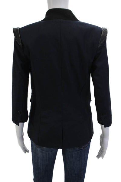 Cut 25 Unisex Dark Blue Collared Button 3/4 Sleeve Blazer Polyester Wool Size 0