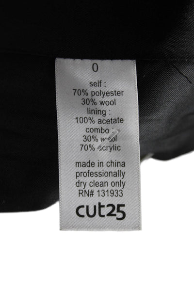 Cut 25 Unisex Dark Blue Collared Button 3/4 Sleeve Blazer Polyester Wool Size 0