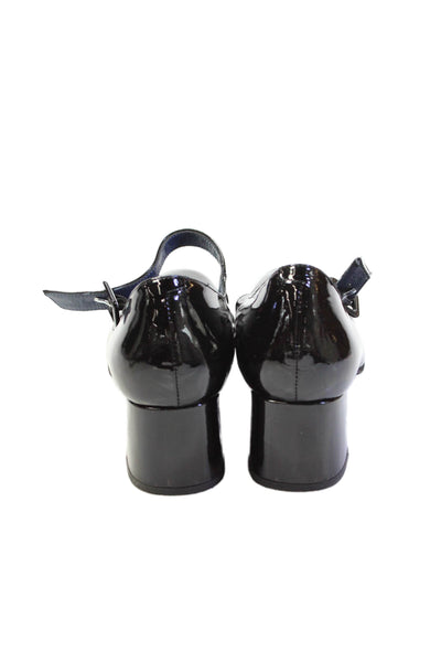 Perlato Womens Patent Leather Buckled Heeled Mary Janes Black Size 10