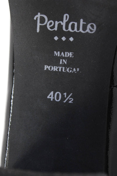 Perlato Womens Patent Leather Buckled Heeled Mary Janes Black Size 10