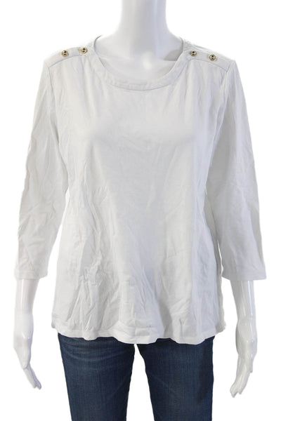 Leggiadro Womens Basic White 3/4 Sleeve Round Neck Blouse Button Size 4