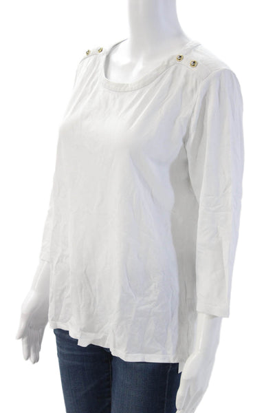 Leggiadro Womens Basic White 3/4 Sleeve Round Neck Blouse Button Size 4