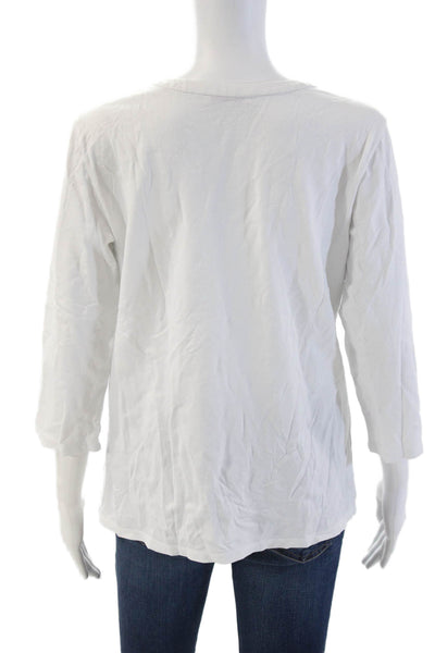 Leggiadro Womens Basic White 3/4 Sleeve Round Neck Blouse Button Size 4