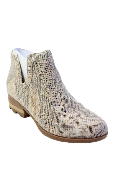 Sorel Womens Snakeskin Print Pull-On Heeled Ankle Boots Beige Size 10