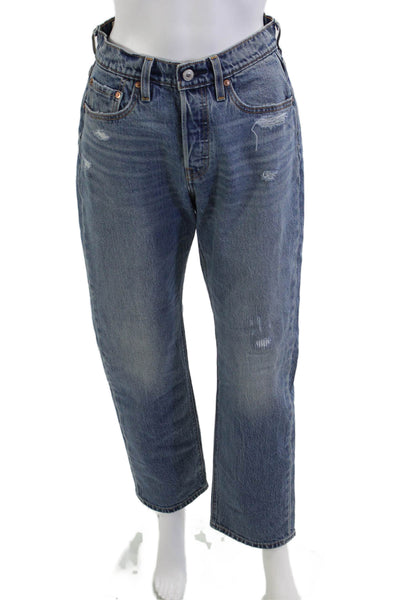 Levis Unisex Mom Jeans High Waist Blue 100% Cotton Solid Size 26