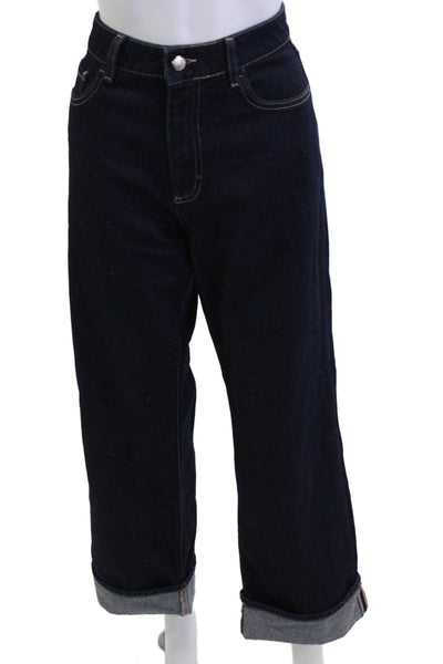 Icon Denim Unisex Cropped Wide Leg Jeans Dark Blue High Waist Size 28