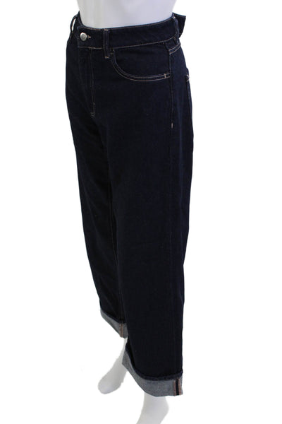 Icon Denim Unisex Cropped Wide Leg Jeans Dark Blue High Waist Size 28