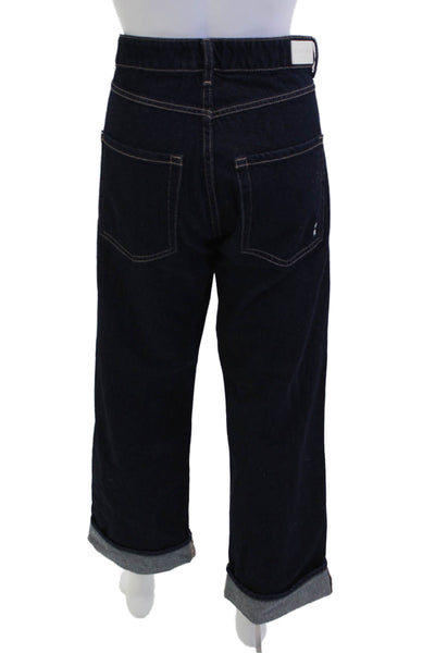 Icon Denim Unisex Cropped Wide Leg Jeans Dark Blue High Waist Size 28