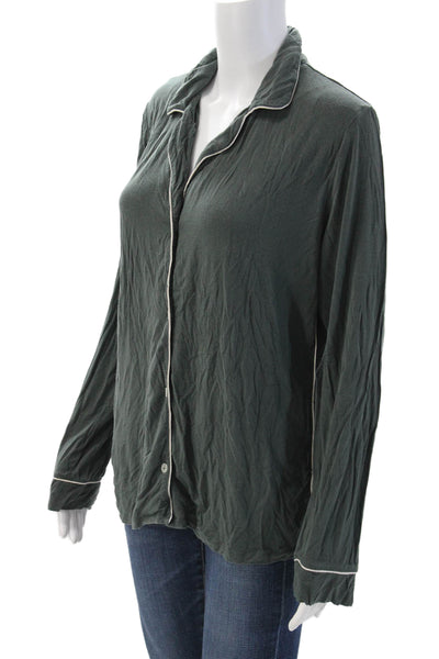 Eberjey Womens Button Front Long Sleeve V Neck Pajama Shirt Green Size Medium