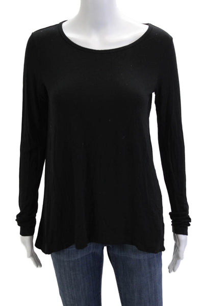 Theory Women Black Basic T-Shirt Long Sleeve Round Neck Petite Size S