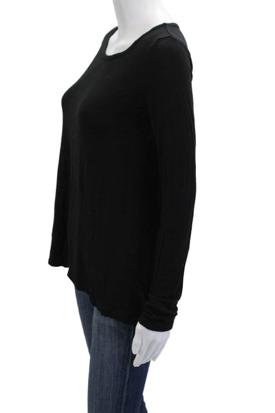 Theory Women Black Basic T-Shirt Long Sleeve Round Neck Petite Size S