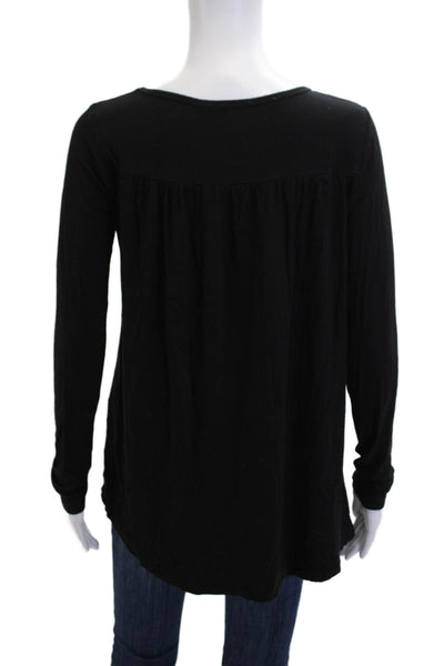 Theory Women Black Basic T-Shirt Long Sleeve Round Neck Petite Size S