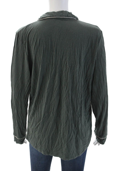 Eberjey Womens Button Front Long Sleeve V Neck Pajama Shirt Green Size Medium