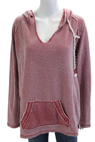 Vintage Havana Women Pullover Hoodie Pink V Neck Long Sleeve Drawstring Size L