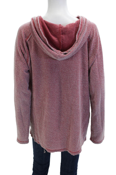 Vintage Havana Women Pullover Hoodie Pink V Neck Long Sleeve Drawstring Size L
