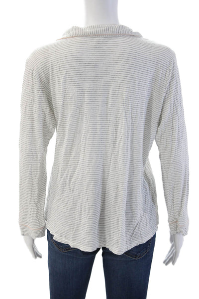 Eberjey Womens Button Front Collared Striped Pajama Shirt White Gray Size Medium