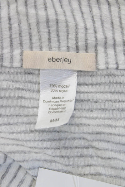 Eberjey Womens Button Front Collared Striped Pajama Shirt White Gray Size Medium