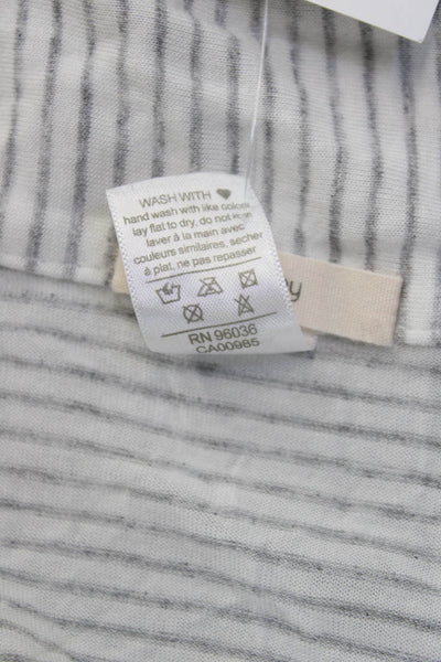 Eberjey Womens Button Front Collared Striped Pajama Shirt White Gray Size Medium