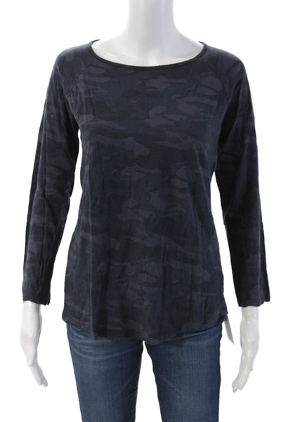 Monrow Womens Basic T Shirt Dark Blue Camo Long Sleeve Size M