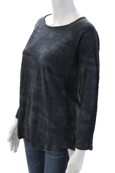 Monrow Womens Basic T Shirt Dark Blue Camo Long Sleeve Size M