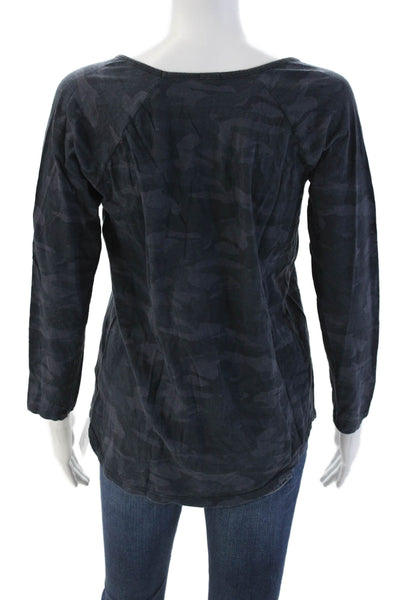 Monrow Womens Basic T Shirt Dark Blue Camo Long Sleeve Size M