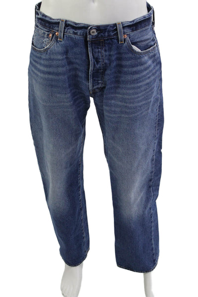 Levis Men Straight Jeans Blue Cotton Button Fly 31 Inseam Size 35