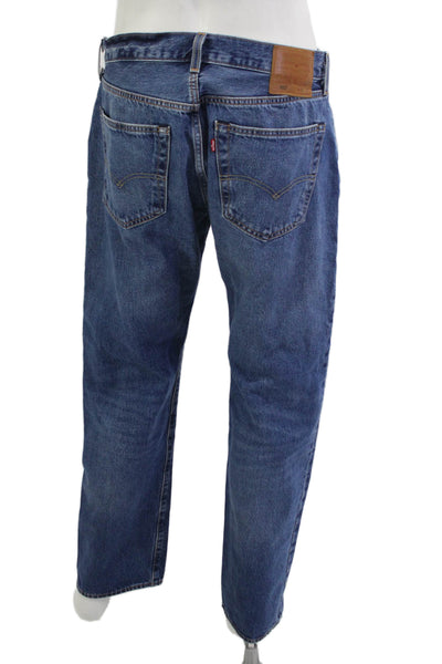 Levis Men Straight Jeans Blue Cotton Button Fly 31 Inseam Size 35