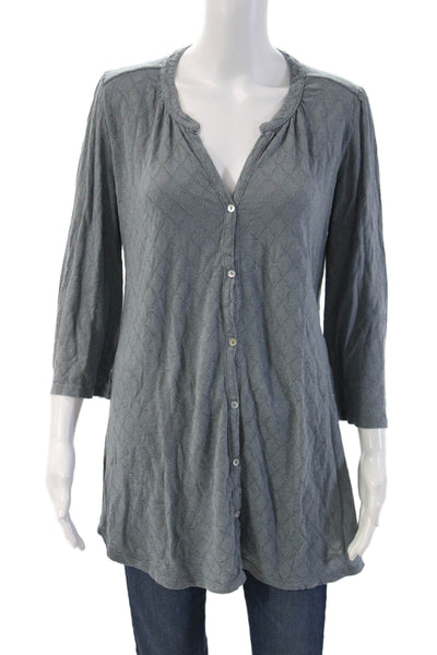 Eberjey Womens Button Front Long Sleeve Knit Sleep Dress Blue Size Medium
