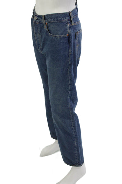 Levis Mens Straight Jeans Dark Blue Button Fly Cotton Size 35