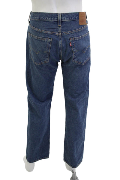 Levis Mens Straight Jeans Dark Blue Button Fly Cotton Size 35