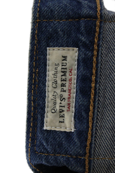 Levis Mens Straight Jeans Dark Blue Button Fly Cotton Size 35