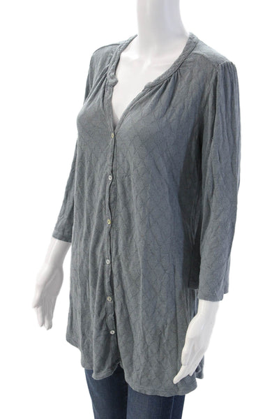Eberjey Womens Button Front Long Sleeve Knit Sleep Dress Blue Size Medium