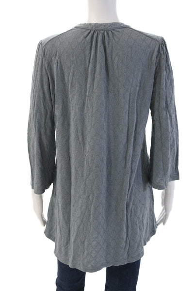 Eberjey Womens Button Front Long Sleeve Knit Sleep Dress Blue Size Medium