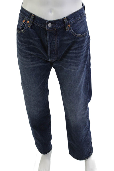 Levis Mens Straight Jeans Dark Blue Button Cotton Inseam 31 Size 35