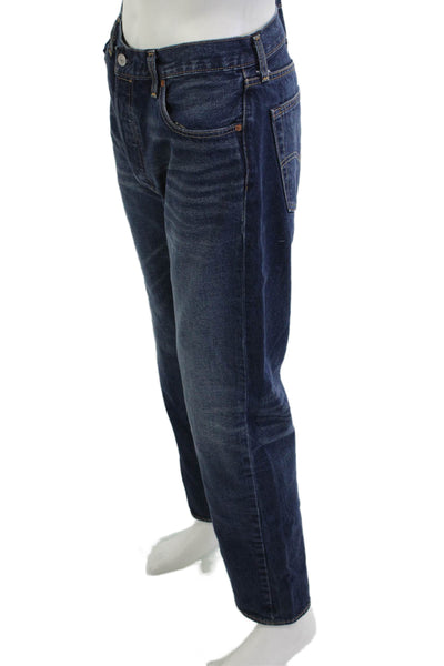Levis Mens Straight Jeans Dark Blue Button Cotton Inseam 31 Size 35