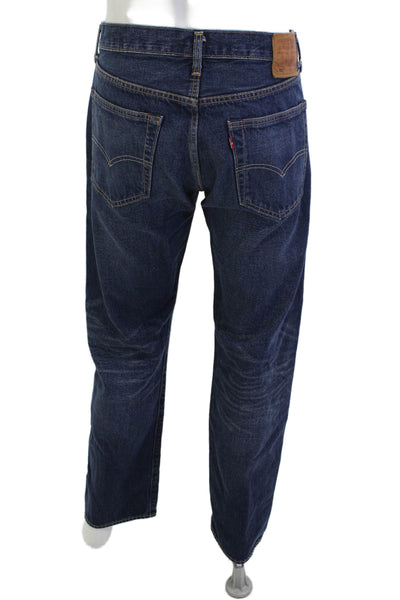 Levis Mens Straight Jeans Dark Blue Button Cotton Inseam 31 Size 35