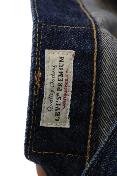 Levis Mens Straight Jeans Dark Blue Button Cotton Inseam 31 Size 35