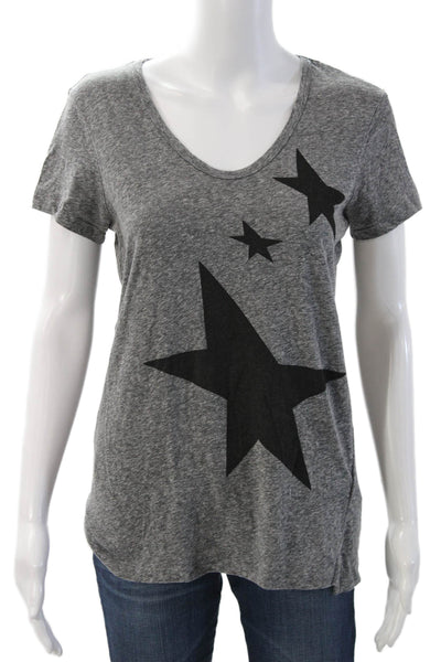 Sundry Womens V Neck Graphic Stars Jersey T Shirt Gray Short Sleeve Size 2