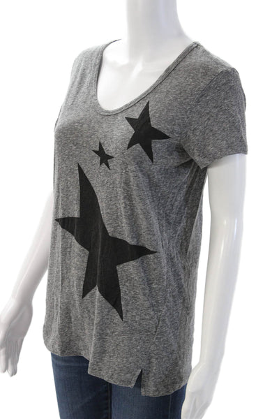 Sundry Womens V Neck Graphic Stars Jersey T Shirt Gray Short Sleeve Size 2