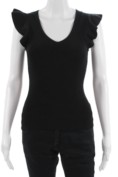 Minnie Rose Women V-Neck Cap Sleeve Tank Black Size XS