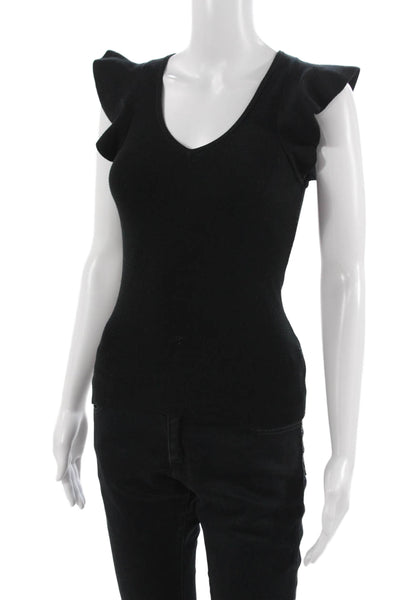 Minnie Rose Women V-Neck Cap Sleeve Tank Black Size XS