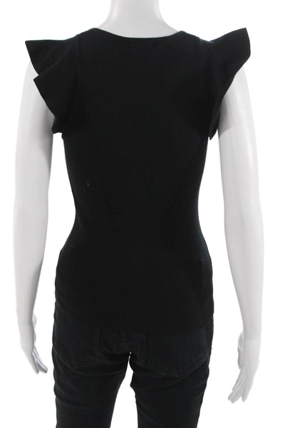 Minnie Rose Women V-Neck Cap Sleeve Tank Black Size XS