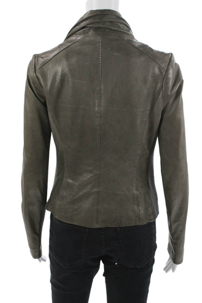 Vince Womens Gray Leather Motorcycle Jacket Zip Long Sleeve Petite Size S