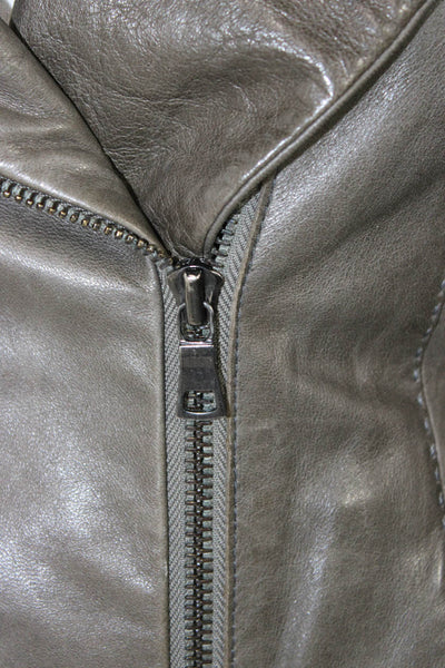Vince Womens Gray Leather Motorcycle Jacket Zip Long Sleeve Petite Size S