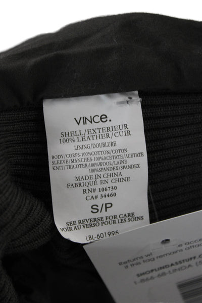Vince Womens Gray Leather Motorcycle Jacket Zip Long Sleeve Petite Size S